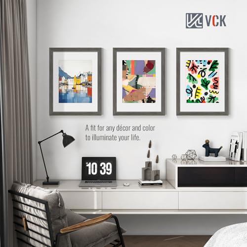 Image of VCK 12x16 Frame 5 Pack, Grey Wood, 8.5x11 Mat, Glass, for Photo Print