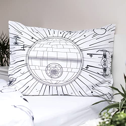 Jerry Fabrics Star Wars Todesstern, Raumschiffe, Weltraum, leuchtet im Dunkeln, Schwarz und Weiß, Bettdecke 140 x 200 cm, Kissen 70 x 90 cm mit Reißverschluss, für Kinder-Fans und Erwachsene
