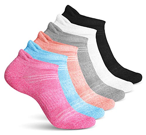 Athletic Socks for Women - Ladies Ankle Socks - No Show Low Cut Cushioned Performance Sports Tab Socks with Arch Support for Running, Hiking, Workout and More - Soft & Comfortable Fit - 6 Pack