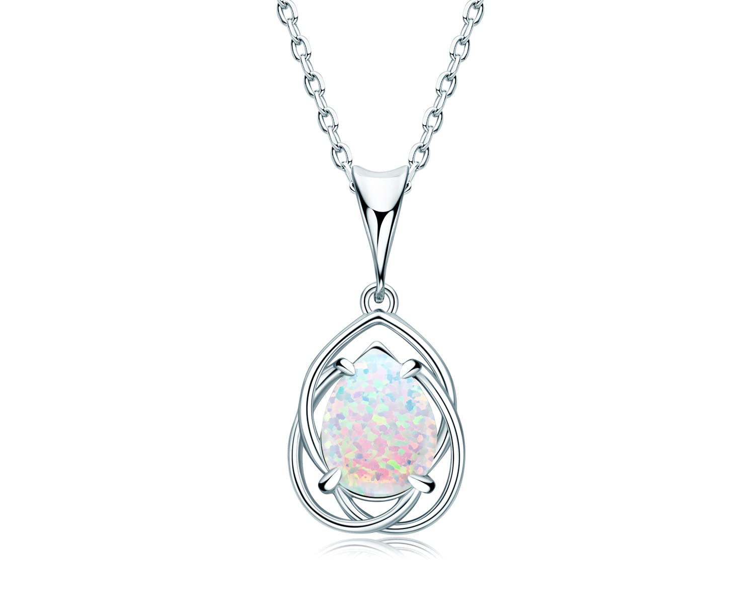 Sterling Silver Opal Necklace for Women, Oval / Marquise / Pear Cut Gemstone Pendant, October Birthstone Birthday Christmas Gift