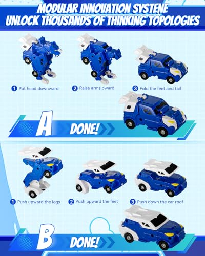 Image of Collision Transforming Dinosaur Car Toy, 2 Crash & Transform Magnetic Cars Transform into Dinosaur Toys, Dino Robot Toy for Kids Age 3+, Ideal Birthday Party Gift Toys for Kids Boys Girls, Blue