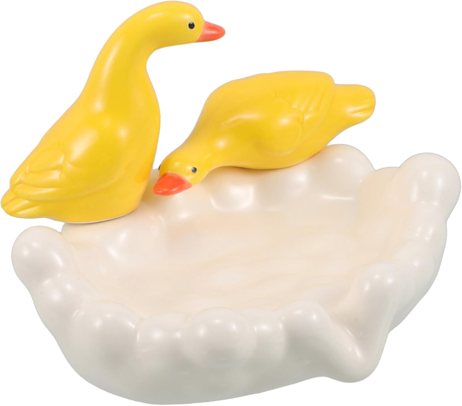 Ceramic Duck Soap Dish Self-draining Soap Holder for Bathroom Sink White Cute for Shower Countertop Organization