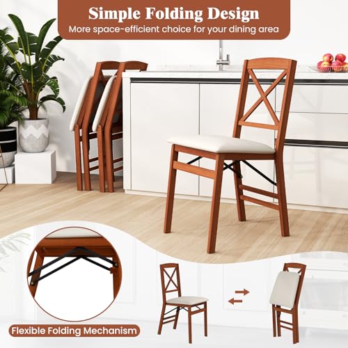 Image of COSTWAY Solid Wood Folding Dining Chairs Set of 4 with Padded Seat, Walnut
