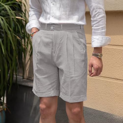 Mens Summer Seersucker Shorts Striped Slim Fit Flat Front Walk Short Pants Sear Sucker Suit Flat Front Shorts3