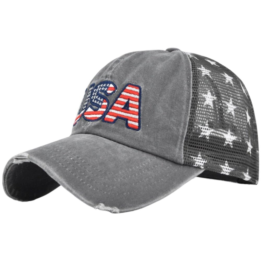 Sslvya USA American Flag Embroidered Baseball Cap, Adjustable Breathable Mesh Dad Hat Patriotic Sun Cap for Men Women