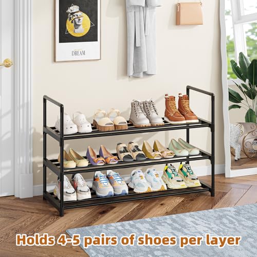Black 3-Tier Metal Shoe Organizer for 16-20 Pairs