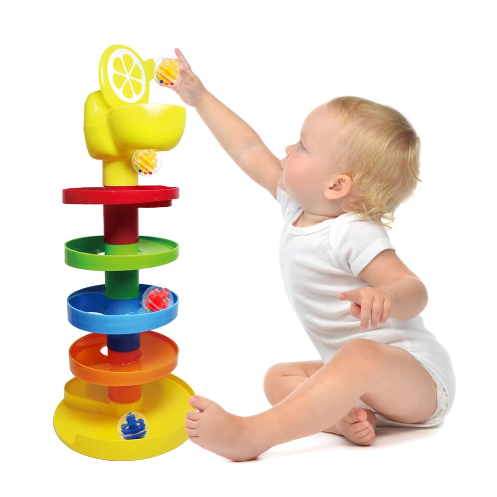 WEofferwhatYOUwant Potty Ball Drop Toy  9-Piece Montessori STEM Set for Toddlers 9M+ with Lemon Toilet Topper, Stackable Ramps & Rattle Balls | Potty Training Aid, Educational & Sensory Learning Toy