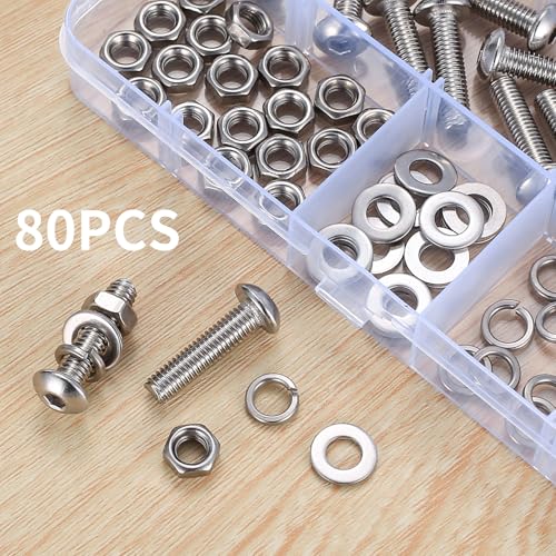 80 Stk M5 Schrauben Set, Linsenkopfschrauben m5 x 20 mm Edelstahlschrauben Muttern Set, Innensechskantschrauben mit Muttern Unterlegscheiben Set, Gewindeschrauben Set, Maschinenschrauben Sortiment