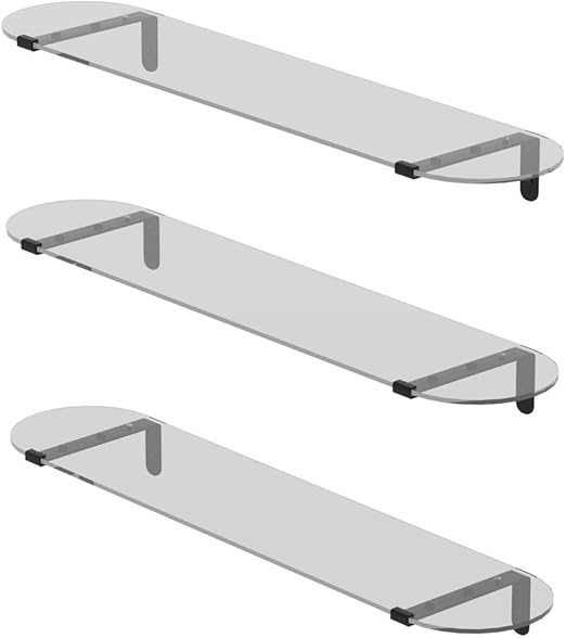 Tempered Glass Bathroom Shelves Wall Mounted 3 Pack,Floating Glass Shelf for Wall 23.2 inch Shelves Rustproof Stainless Steel Brackets for Bedroom, Living Room, Kitchen