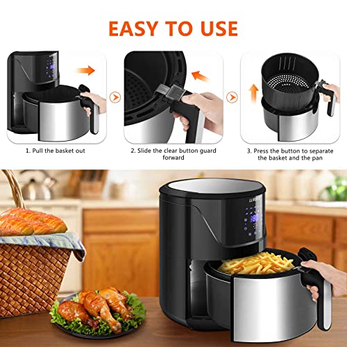 LLIVEKIT 5L Air Fryer, Family Size Hot Air Fryer 1400W Digital Touchscreen with 10 Presets, Removable Basket, Timer & Temperature Control for Oil Free & Low Fat Healthy Cooking