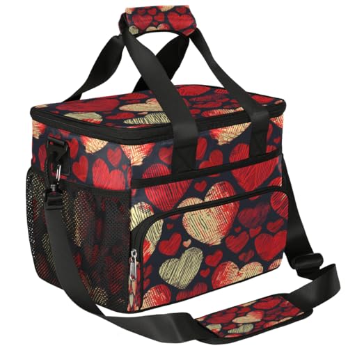 Insulated Picnic Backpack Lunch Box for Women Men Picnic Basket Tote Lunch Bag Picnic Bag Portable Lunch Bags for Picnic, Beach, Work, Trip,Office, Camp Red Love Valentine's Day