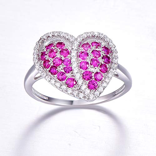 925 Sterling Silver Rings for Women, Heart Engagement Ring, Simulated Ruby Spinel Cluster Statement Wedding Band Promise Ring for Her2