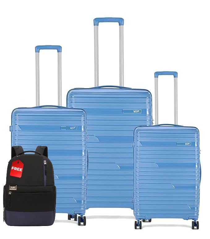 VIP VIP Matrix Hard Shell Trolley Luggage, 8 Wheels, PP Material with Flushed Combi Lock, Anti-Theft Zip with 5 Years International Warranty (Set of 3-Cabin, Medium, Large)