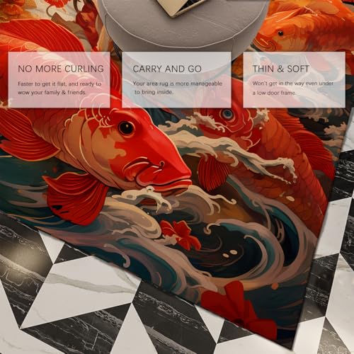 Tapis poisson rouge 140x200 anti-glisse : la solution moderne pour grands salons et couloirs