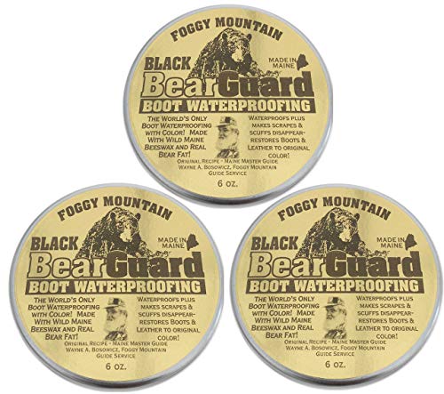 Foggy Mountain, a Maine Outdoor Solutions Brand Bear Guard Black - Boot and Leather Waterproofing with Color - Beeswax and Bear Grease - 3 Pack