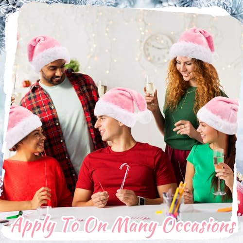 Image of Vicenpal 20 Pcs Santa Hats Bulk Plush Christmas Hats for Adults Women Men Holiday Party Costume(Pink)