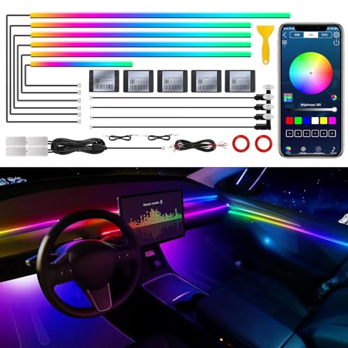 Tira de luces LED de acrílico para interior del coche, con aplicación inalámbrica, RGB 14 en 1 con 175 pulgadas 593 Neon Car Ambient Lighting Kits, Dynamic Chasing Music Sync LEDs Fiber Optic Strip
