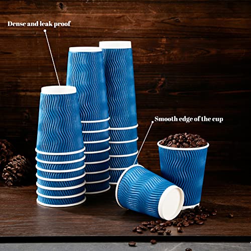 Lamosi Coffee Cups 12 oz - 120 Pack, 12 oz Disposable Paper Coffee Cups Insulated, Corrugated Kraft Ripple Wall Cup for Hot Beverage or Cold Drinks (Navy) | Disposable, Insulated, Corrugated Kraft, Ripple Wall Cup, Hot Beverage, Cold Drinks