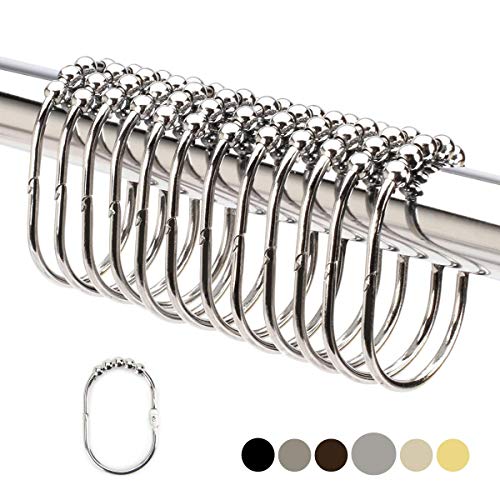 2LB Depot Wide Shower Curtain Rings/Hooks Set, Decorative Polished Chrome Finish, Easy Glide Rollers, 100%