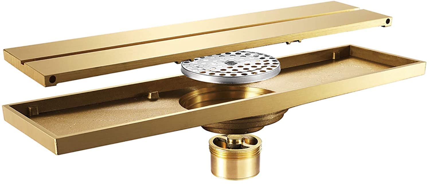 Brass Gold Linear Shower Drain with Removable Cover for Bathroom 11.8'' x 3.2'' Hidden Floor Drain for Shower Waste Water Rectangle Design