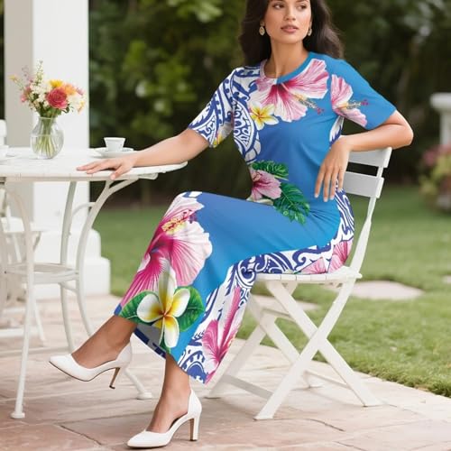 Image of Puletasi Samoan Traditional 2 Piece Outfits for Women Short Sleeve Crop Top and Maxi Skirt Sets Puletasi Dress