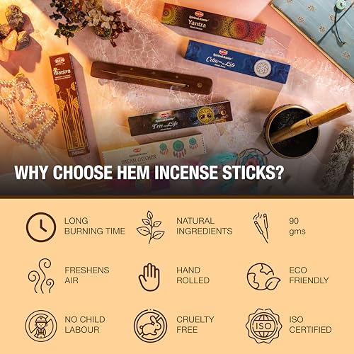 Hem Tantra Incense Sticks Variety 6 Incense Packs x 15 GMS-Witchcraft Incense Sticks for Magical Mystical Experience, Inscents Stick Tantric Gift Set, Perfect for Relaxation (Hem Tantra Series)