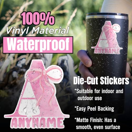 Haddegift HADDEGIFT2024 Custom Name Sticker Personalized Bow Pink Coquette Name Stickers Girls Name Decals Waterproof Vinyl Stickers For Water Bottle, Kindle, Tumbler, Phone Case thumb #3