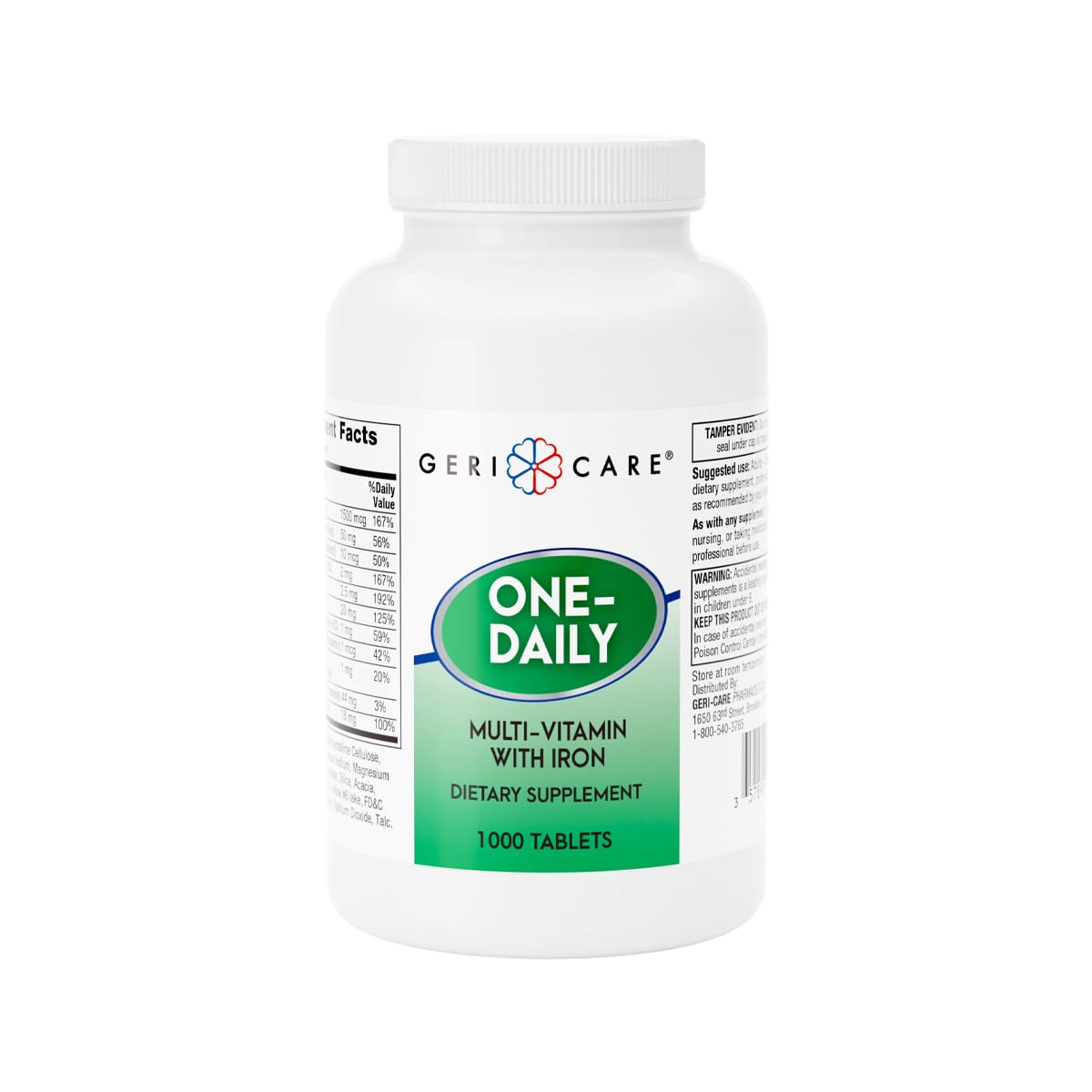GeriCare One-Daily Multi-Vitamin with Iron, Complete Daily Nutritional Supplement with Essential Minerals for Energy, Immunity, Bone & Overall Wellness, 1000 Count (Pack of 1)