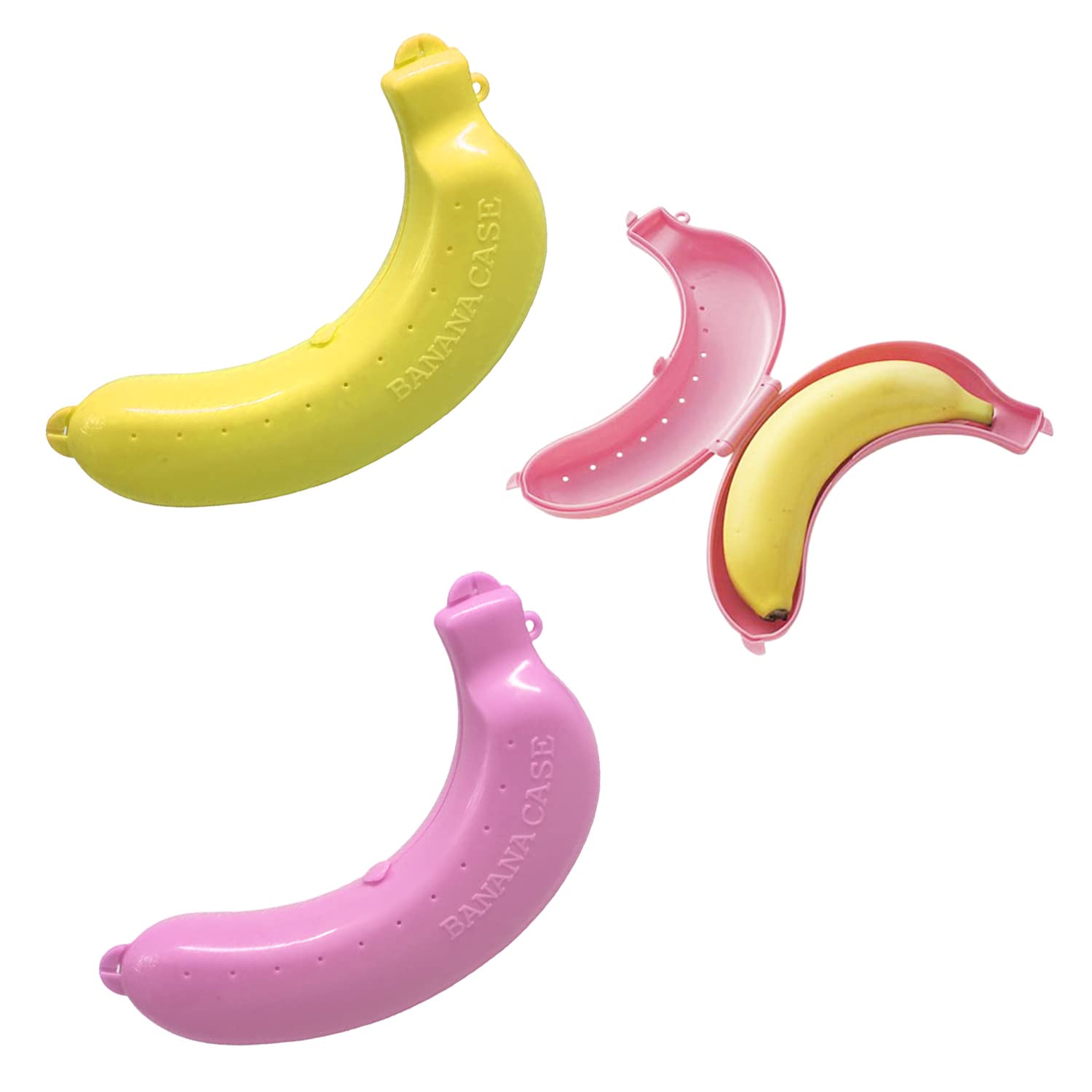 Ninvvs Green,Pink,Yellow 2 Pieces Banana Protector, Plastic Banana Protector Container, Cute Banana Storage Box, Reusable, Fruit Storage Protector Box For Outdoor Travel, Camping, School