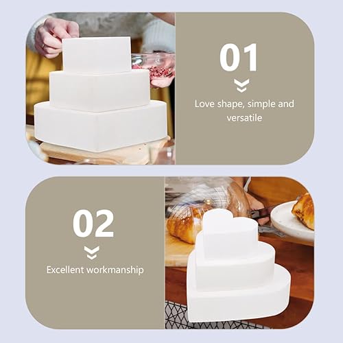 Miniatura 4 de STOBOK Juego de 3 piezas de espuma de corazón para tartas en forma de corazón blanco, ornamento de modelado de pasteles de poliestireno,