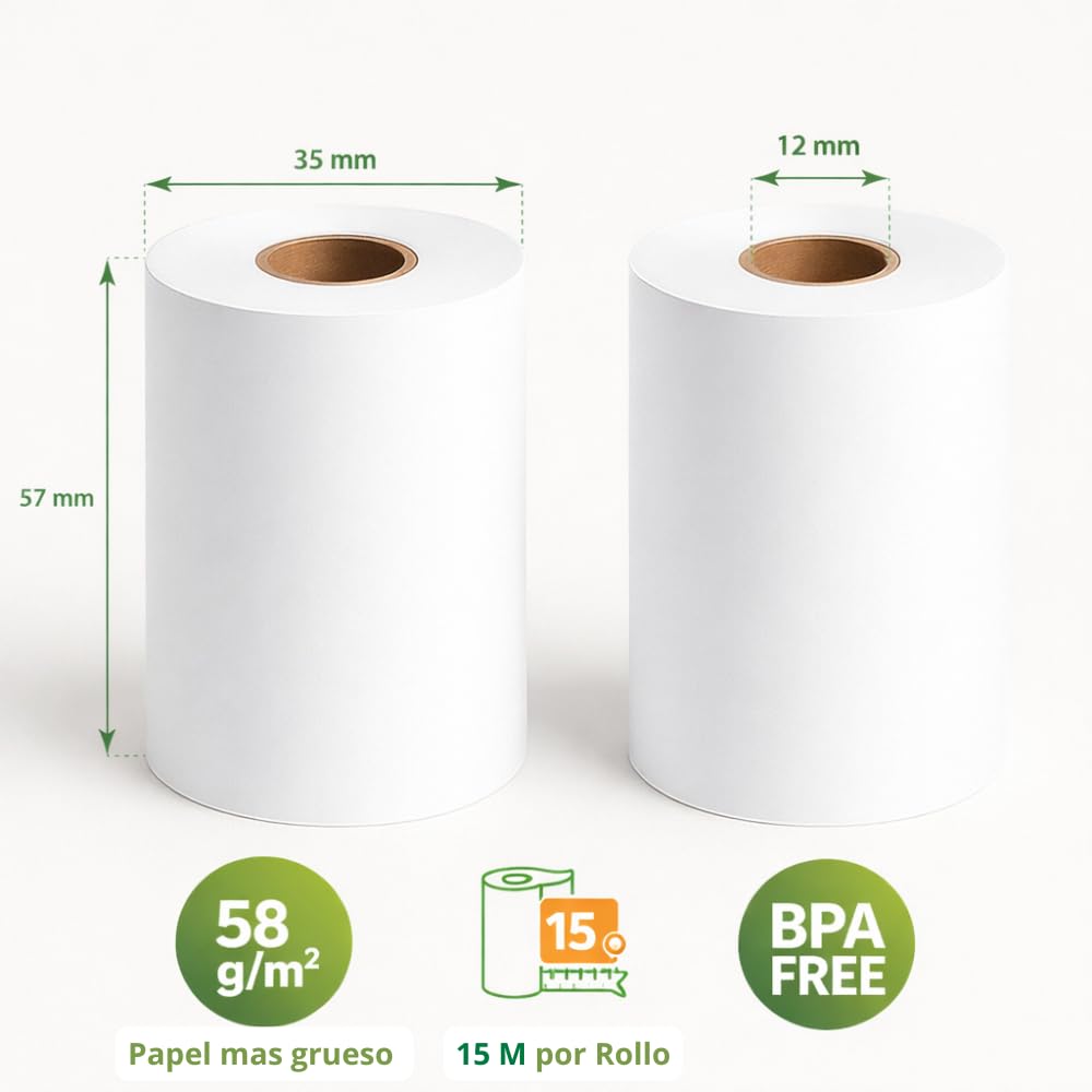 Papel Térmico TPV 57x35x12 mm - Para Impresora de Tickets, Papel Datáfonos TPV - Sin BPA, Blanco - Alta Resolución y Durabilidad (Pack 20 Rollos)