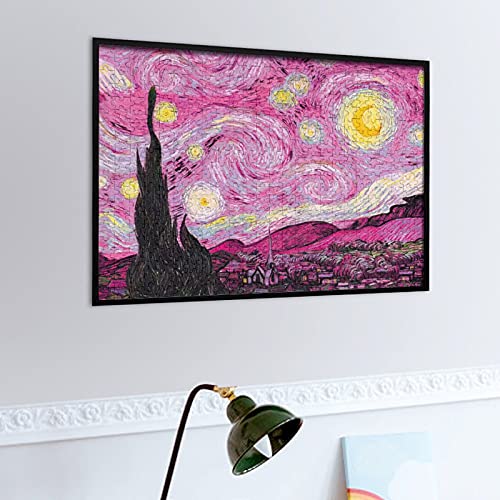 Houten puzzel 500 STKS voor volwassenen en kinderen, wereldberoemde schilderij roze sterrennacht moeilijke uitdaging… - Image 6
