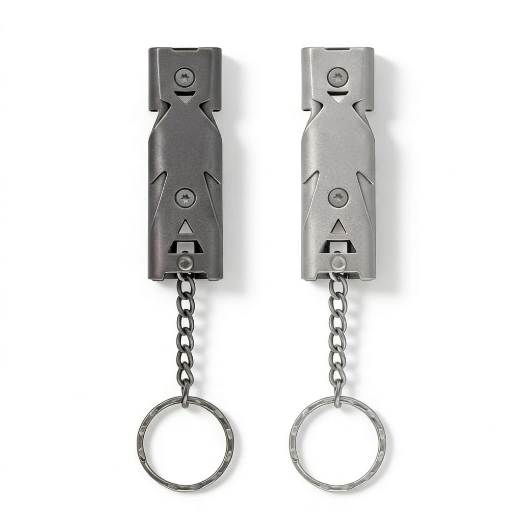 Lot De 2 Sifflets De Survie – 150 DB – Double Tube Sans Bille – Acier Inoxydable – Avec Porte-Clés – Pour Camping, Rando, Dressage, Urgence