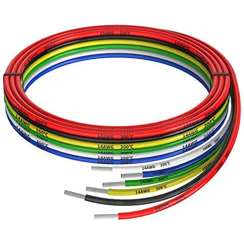 14awg Silicone Electrical Wire Cable 6 Colors (5ft Each) 14 Gauge Hookup Wires kit Stranded Tinned Copper Wire Flexible and Soft Cover