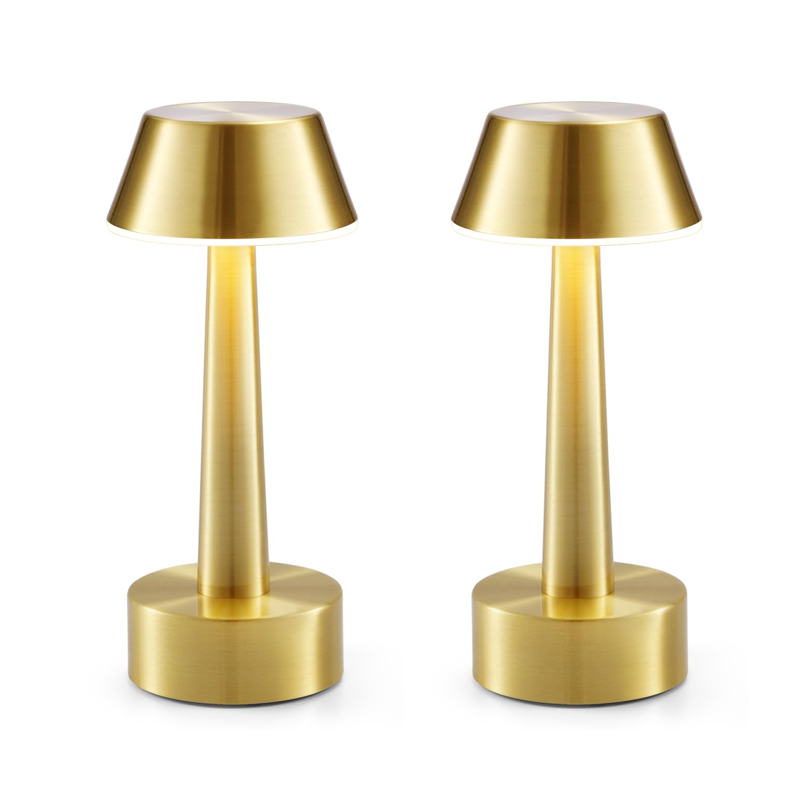 2 Pack Small Cordless Table Lamp for Restaurant Dinner, Gold Battery Operated Lamp Rechargeable 3-Way Dimmable Touch Light Portable Metal Light for Bedside Dining Room Bedroom Patio Bar Outdoor Décor