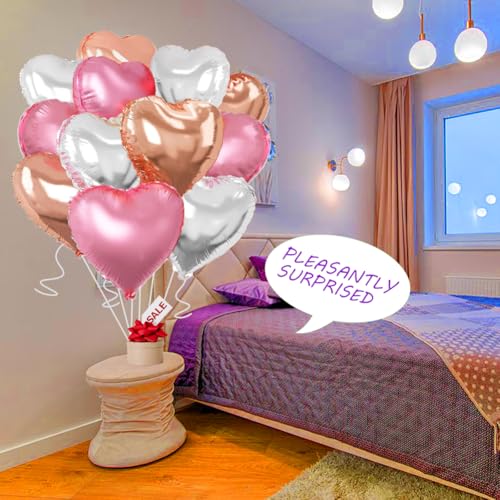 Image of Rose Gold & Silver Heart Balloons,18 Inch Light Pink Foil Love Heart Shaped Balloons for Birthday Party Bridal Engagement Wedding Anniversary Baby Shower Valentines Decorations 12Pcs