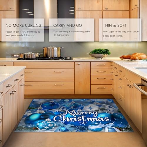 Tapis doux et lavable Noël 160x230cm bleu antidérapant maison
