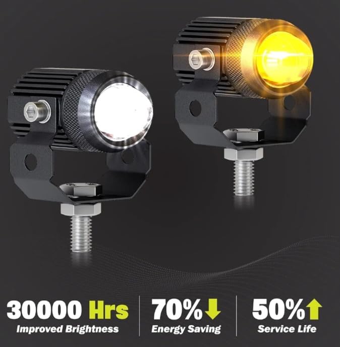 Image of Mini Driving 30W LED Fog Light for Bike and Car | White /Yellow Fog Lamp with Flashing Mode & Switch | Super Bright Driving Light