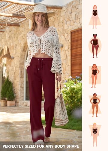 Image of Willit Women Linen Pants Wide Leg Casual Palazzo Pants Cotton Linen Lounge Beach Summer Pants with Pockets 29 inch /31 inch / 33 inch