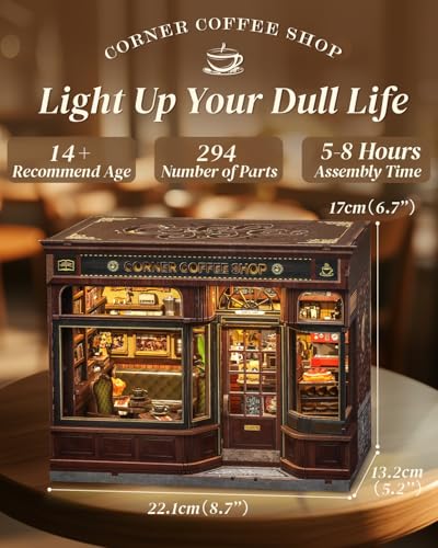 cutefun book nook kit - diy miniature doll house kit book nook kits for adults 3d wooden puzzle bookend bookshelf with led light for cafe crafts lovers corner coffee shop