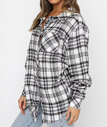 Image of Lacozy Womens Buffalo Plaid Flannel Shirt Long Sleeve Collar Button Down Blouses Tops