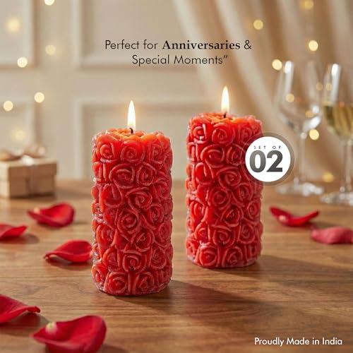 Image of Floryn Decor Rose Scented Candles for Home Decor | Fragrance Candles for Gifting, Pillar Candle Set of 2