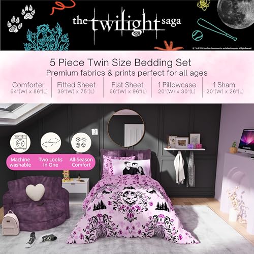 Image of Twilight The Saga Bedding Set, Twin Size 5 Piece Reversible Comforter and Sheet Set with Sham, (Officially Licensed Product) by Franco