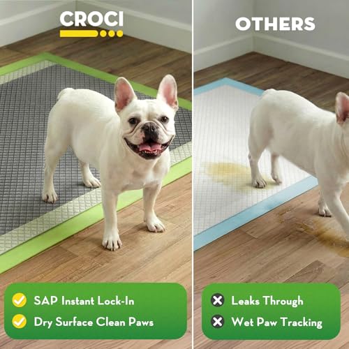 Image of CROCI Pee Pads for Dogs, 22 inchx22 inch Small Puppy Pads 100 Counts, 2X Odor-Control with Charcoal & Bamboo Material, 4-Corner Adhesive Tabs, Super Absorbent & Leak-Proof