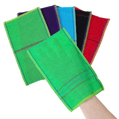 Sibba Korean Exfoliating Mitt 5 Pcs Exfoliator Washcloth Mitt Body Scrub Double Sided Gloves Bath Sponges Cleanser for Shower Spa Deep Bath Massage Dead Cell Remover Loofah Soap - Image 3