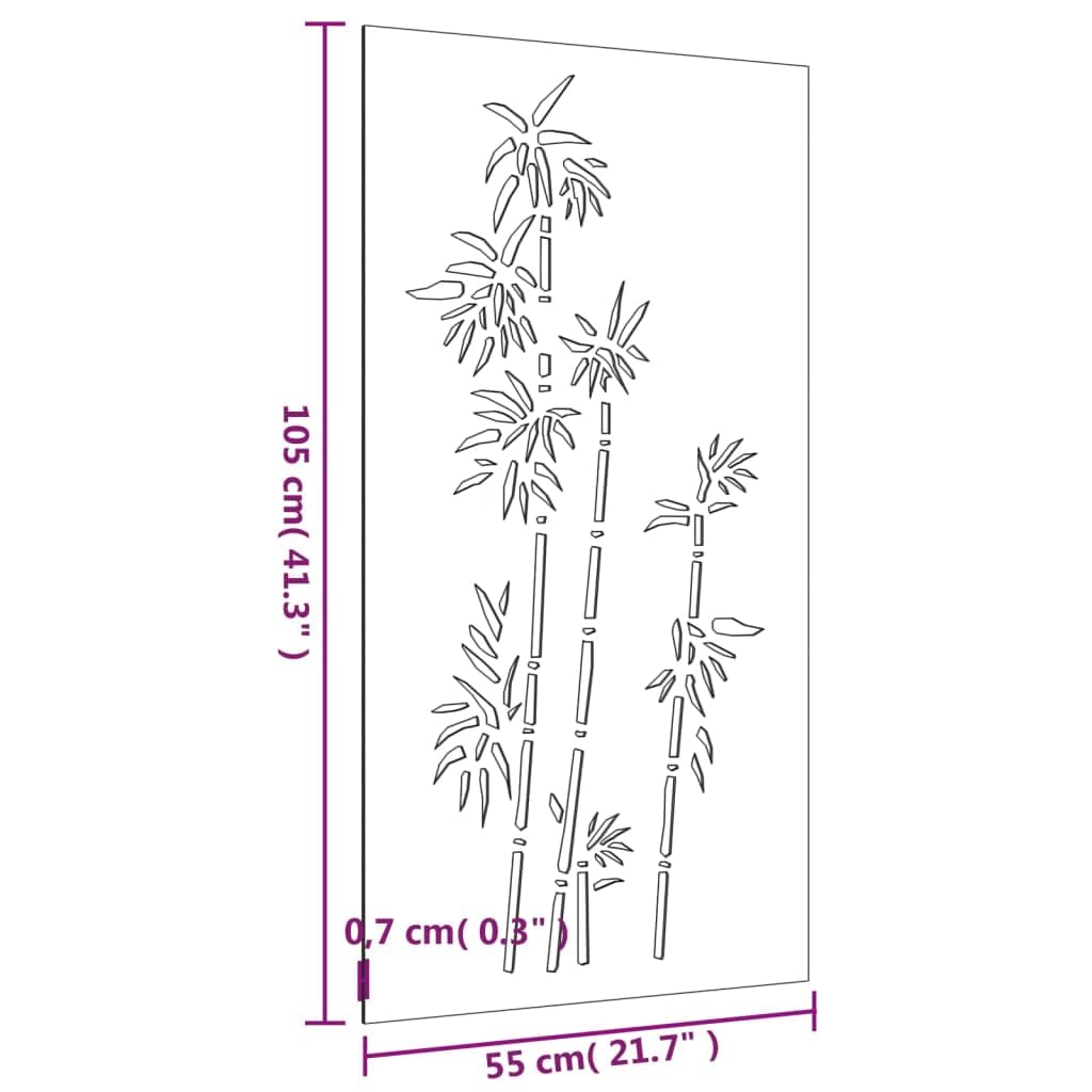 vidaXL Adorno de pared de jardín acero corten diseño bambú 105x55 cm