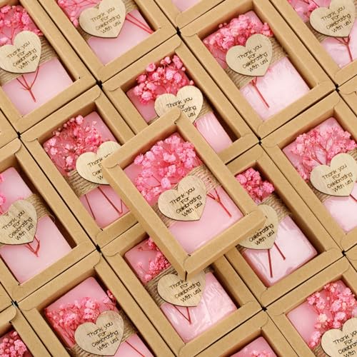 Demissle 30 Pcs Mini Scented Soap Wedding Party Favors Gifts Baby Shower Bridal Shower Handmade Natural Soap Favors for Guests in Bulk for Wedding Souvenirs Engagement Party(Pink)
