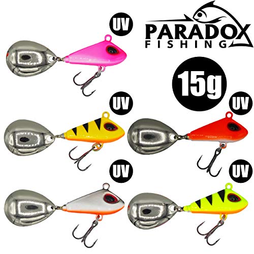 Paradox Fishing Jig Spinner 5er Set 15g Spin Jig zum Barsch Angeln Barsch Köder Hecht Köder Bleikopfspinner Spinnerbait Spinnköder Tailspinner  optimaler Barschköder (15g)