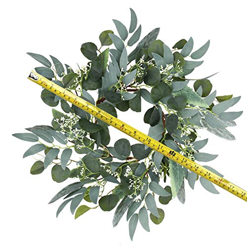 Violetevergarden XS001 Artificial Green Eucalyptus Wreath,15 Inches Greenery Wreath With Clusters Of White Flowers Mini Spring/Summer Wreath For Front Door Wall Window Decor thumb #1