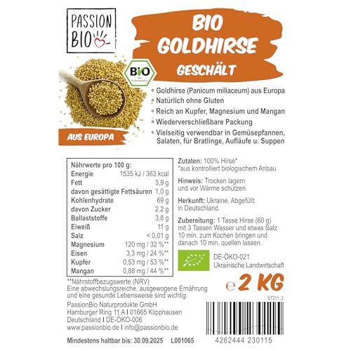 PassionBio Bio Goldhirse 2 KG - wiederverschließbare Verpackung